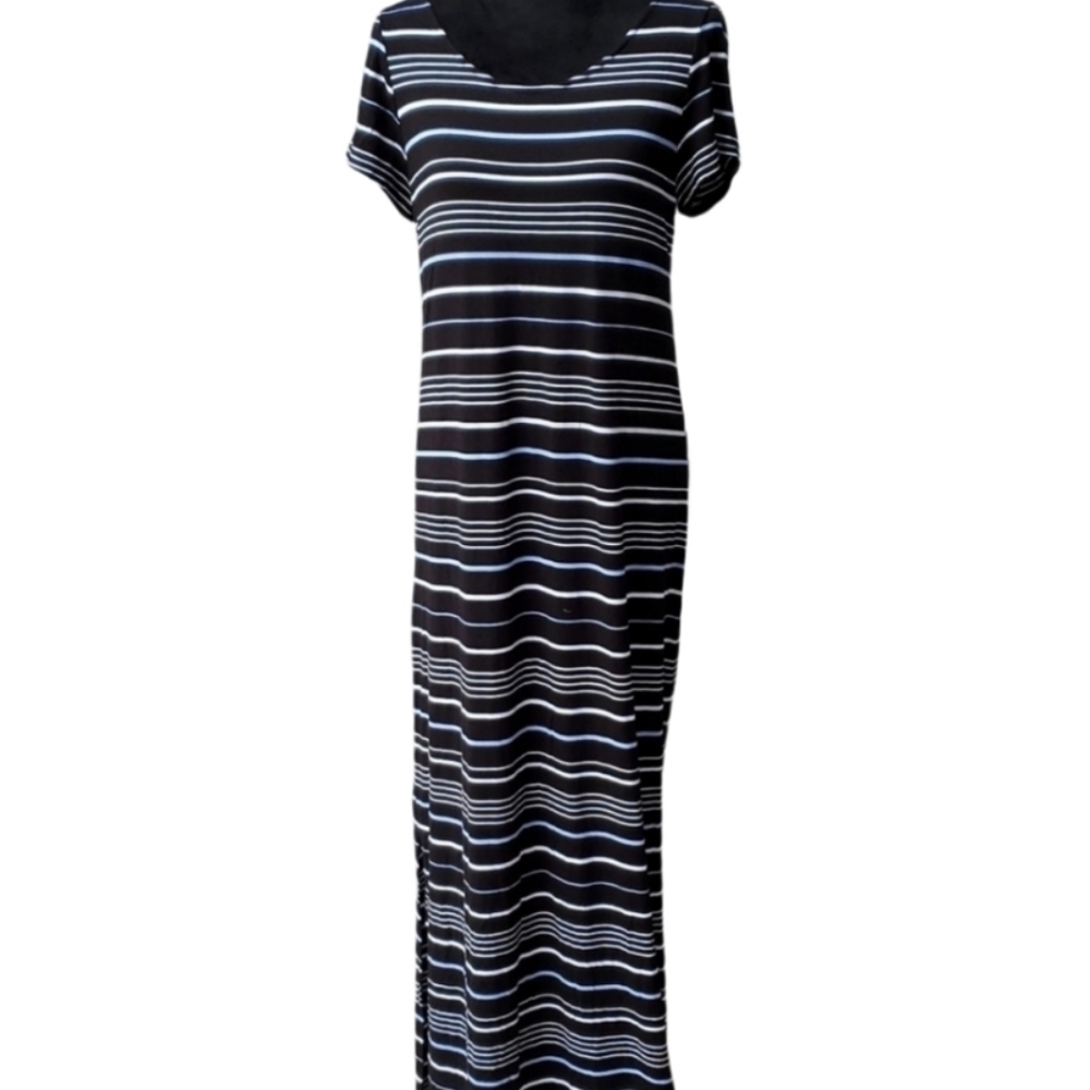 White House Black Market Womens Dress Size M Maxi Black White Blue Striped